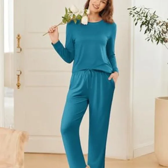 Soft Long Sleeve Pajama Set with Pockets Loungewear Sleepwear Cozy Chic